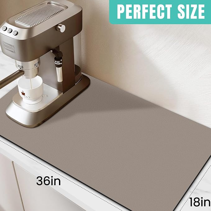Coffee Mat Super Absorbent Dish Drying Mat Coffee Bar Mat 18"x 36", Khaki | - Image 2