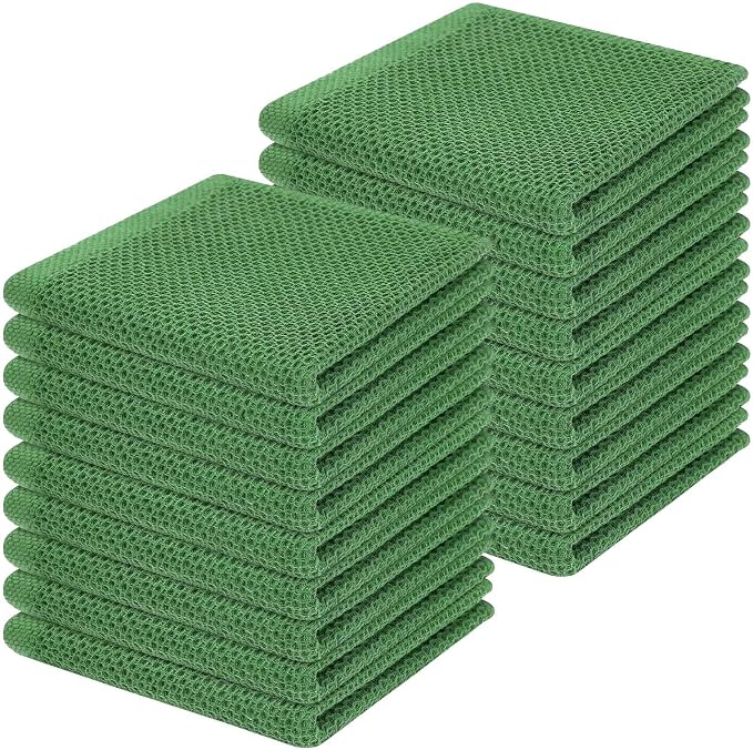 Homaxy 100% Cotton Waffle Weave Kitchen Dish Cloths 18-Pack, Grass Green | 12 x by Homaxy