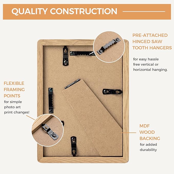 Axeman 5x7 Oak Frame - Rounded Corner 5 x 7 Picture Frame Matted to 4x6 - Natural Oak Wood Photo Frame with Tempered Glass for Tabletop or Wall Mount Display