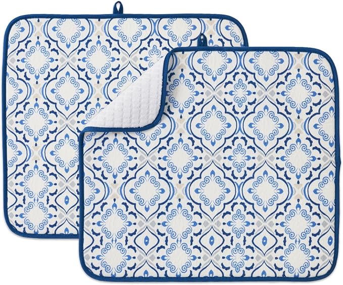 FRESHMINT Dish Drying Mats 2 Pack, Morrocan Tile | Quick Dry, Ultra Absorbent by FRESHMINT