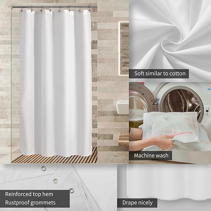 ALYVIA SPRING 48x72 Stall Waterproof Fabric Shower Curtain or Liner White - Image 3