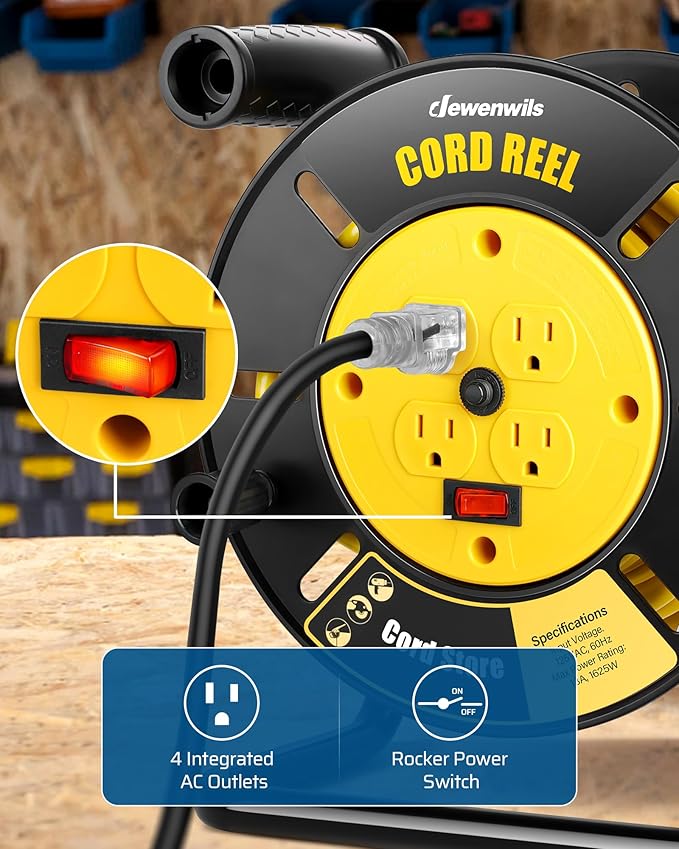DEWENWILS Extension Cord Storage Reel, Hand Wind Retractable Open Cord Reel | - Image 3