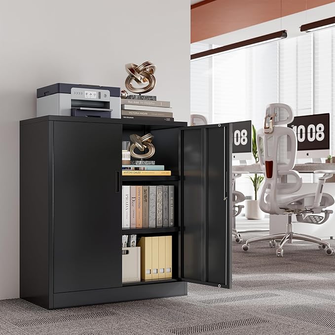 CJF Metal Storage Cabinet, 36" H Locking Storage Cabinet with Shelves and Doors, Metal Cabinets for Home Office, Garage, Utility Room and Basement (Black)