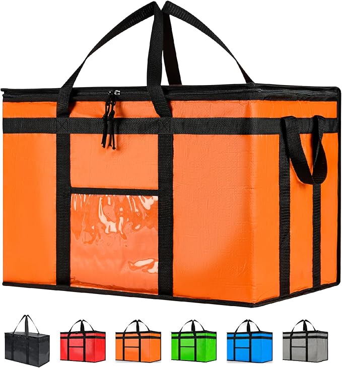 NZ home Insulated Bags for Food Delivery (3XL PRO) Grocery Shopping Cooler Bag, Pizza Delivery, Hot & Cold Catering Tote, Reusable, Foldable & Heavy Duty (2 Pack, Orange)