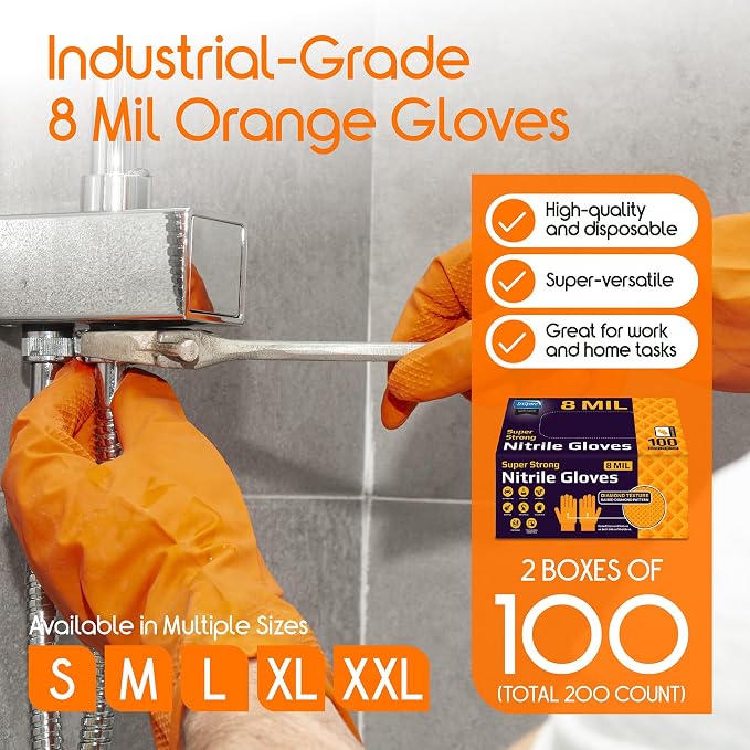 Inspire Heavy Duty Orange Nitrile Gloves | ULTRA 8 Mil Diamond Textured Grip | - Image 7
