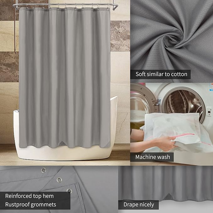 ALYVIA SPRING 72x78 Long Waterproof Fabric Shower Curtain or Liner Grey - Image 3