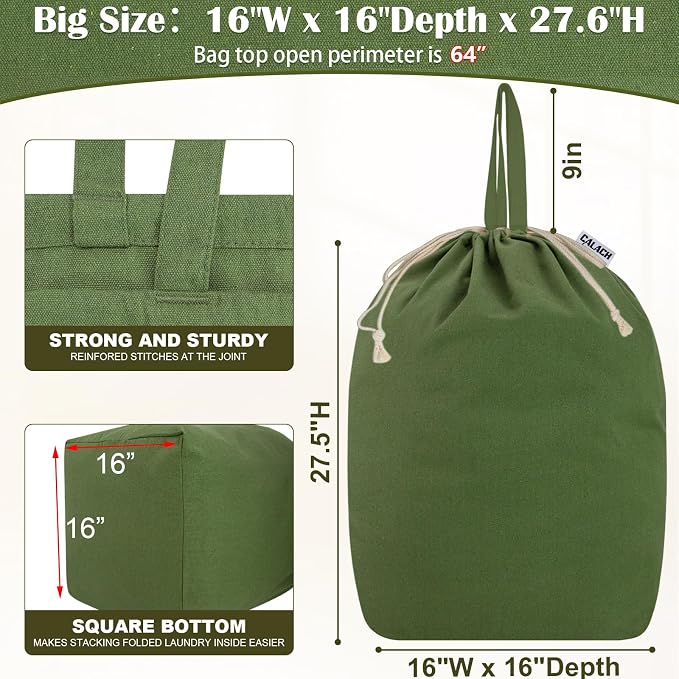 Canvas Laundry Bags with Handles & Square Base 16"Wx16"D x27.6"H - Image 2