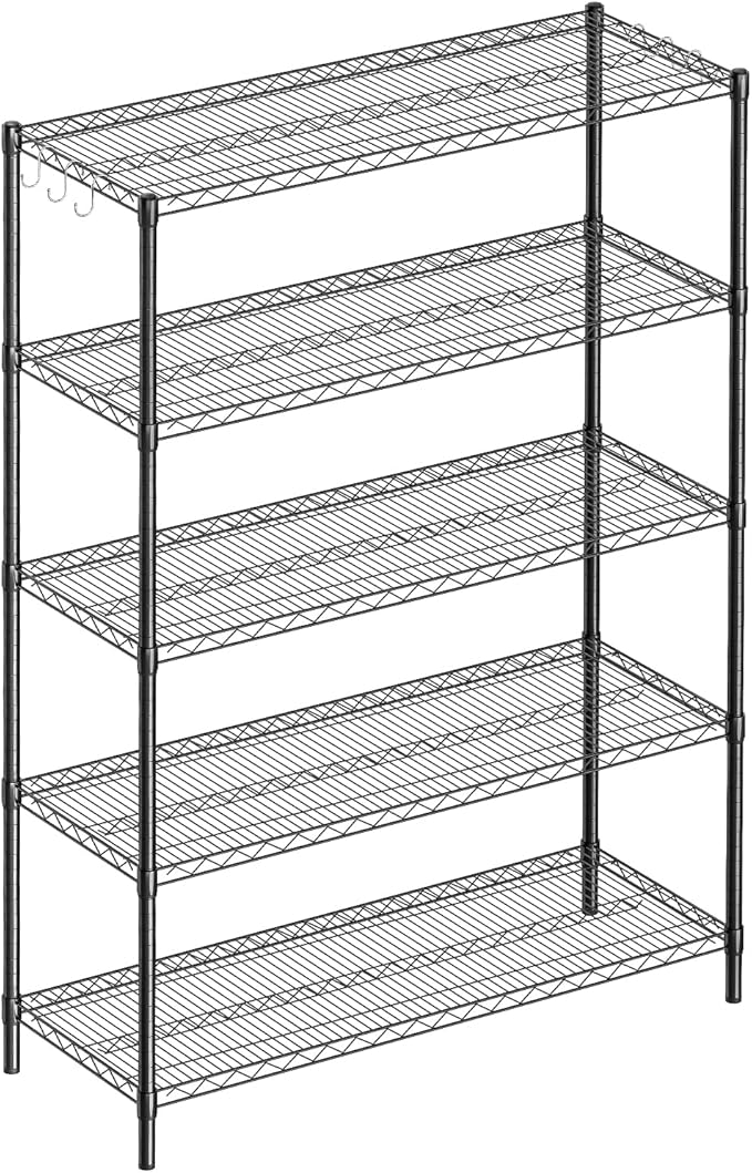 5-Shelf Adjustable Metal Shelf Wire Shelving Unit Heavy Duty Storage Rack Display Shelf for Office,Kitchen,Bedroom,Bathroom,Laundry,Pantry Basement,Garage(Black,48" L x 18" W x 72" H)