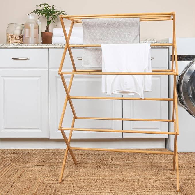 Household Essentials Bamboo Folding Clothes Drying Rack, Upscale Laundry Rack - Image 10