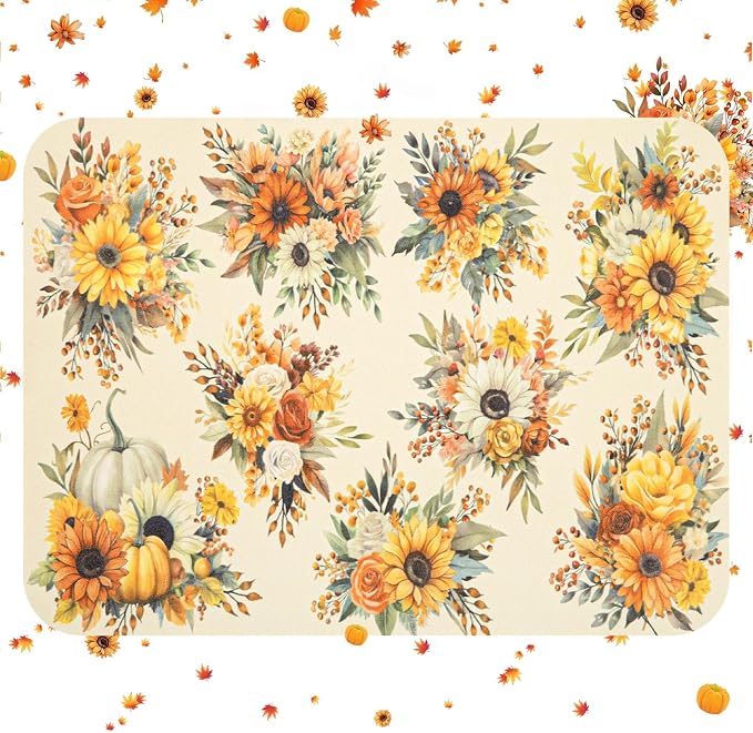 LOKHOM 18"x24" Fall Dish Drying Mat，Autumn Harvest Pumpkin Sunflower | - Image 8