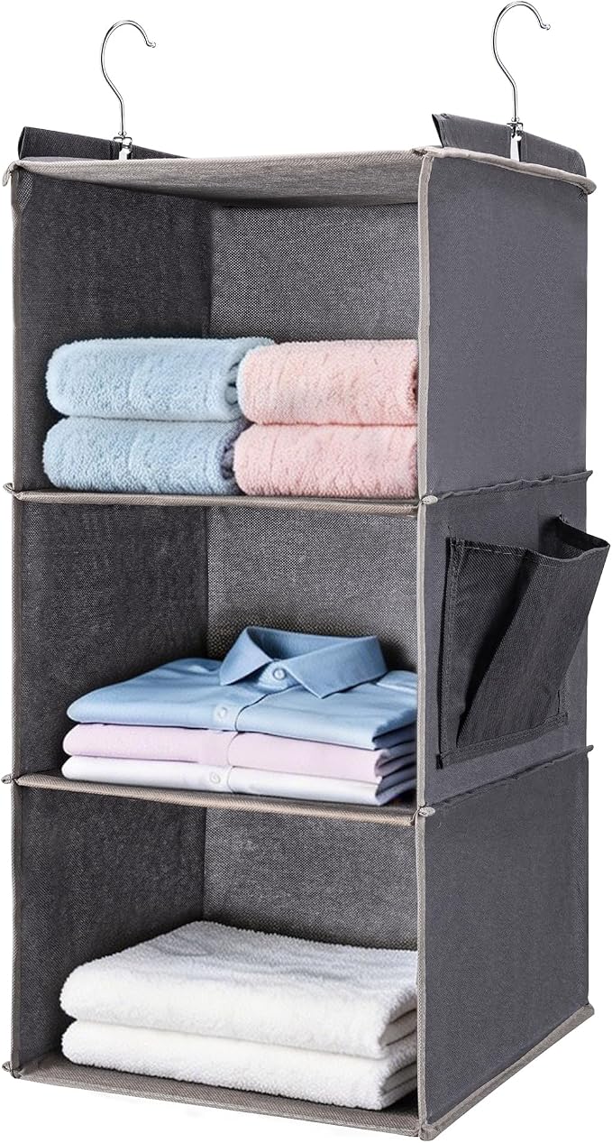 Hanging Closet Organizer and Shelves, 3 Shelves by BOOMIBOO
