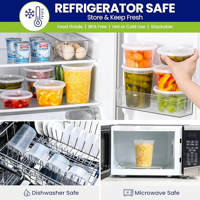 90 Sets Plastic Deli Containers With Lids, Assorted Sizes (8 oz 16oz 32oz) Variety pack, Airtight Food Storage Containers, Freezer/Dishwasher/Microwave Safe, Soup Containers For Takeout Food Storage