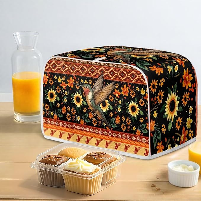 Aztec Hummingbird Sunflower Print 4 Slice Toaster Cover Fingerprint Protection Kitchen Accessories Decor Waterproof Bread Maker Cover