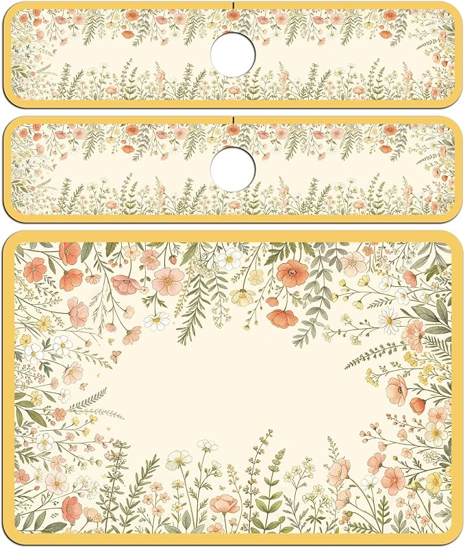 3 Pcs 2 Size Kitchen Sink Splash Guard Faucet Mat Watercolor Floral Frame - Image 8