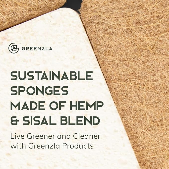 GREENZLA 6 Pack Kitchen Sponges | Non-Scratch Hemp & Sisal | Dual-sided: - Image 4