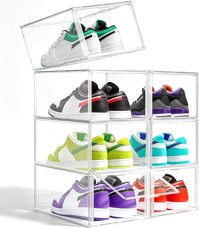 1 Pack Clear Shoe Boxes with Acrylic Drop Front Magnetic Door, Size 12 by EZJOB