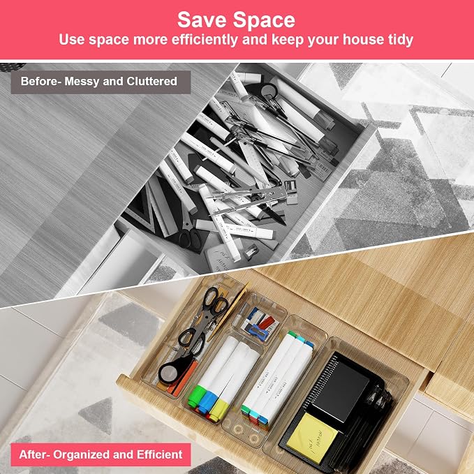 15 Pcs Clear Plastic Drawer Organizer, Makeup & Vanity Organizer | 4-Size - Image 3