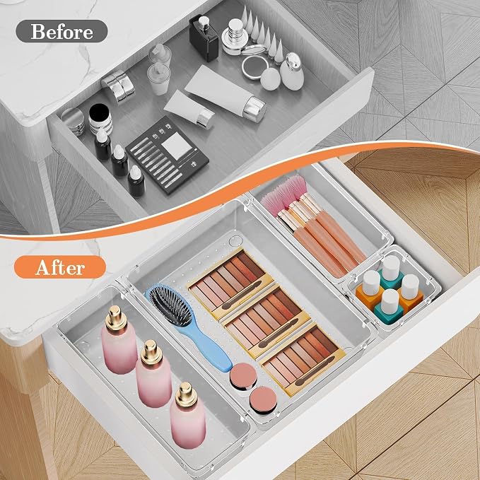 SpaceHacks 25 PCS Plastic Drawer Organizer, 4-Size Versatile Organizer Trays & - Image 4