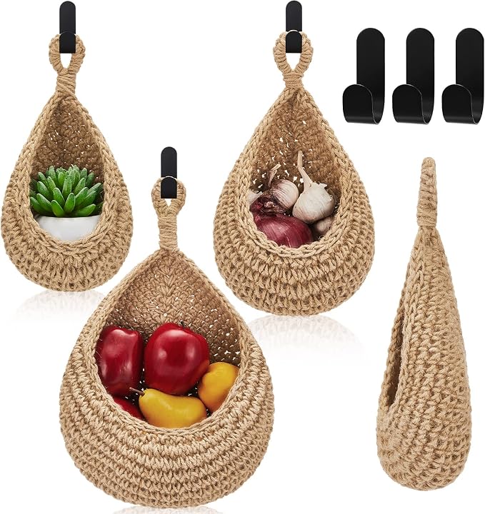 Honeydak 3 Hanging Baskets, Light Linen, Cotton Rope by Honeydak