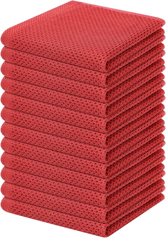 Homaxy 100% Cotton Waffle Weave Kitchen Dish Cloths 12-Pack, Brick Red | 12 x by Homaxy