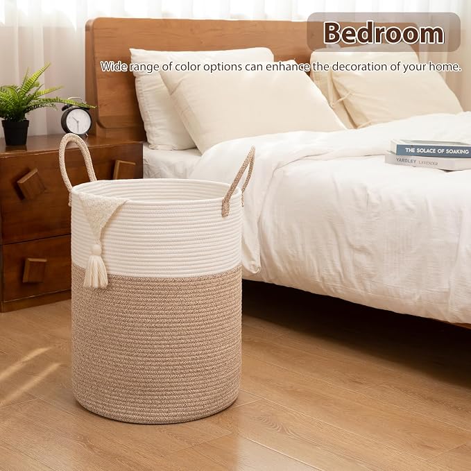 OIAHOMY 80L Nursery Hamper Laundry Basket Laundry Hamper Brown/White - Image 5