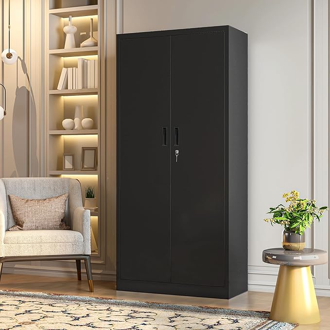 BESFUR Metal Storage Cabinet, 72" H Locking Storage Cabinet with 4 Adjustable Shelves, Metal Cabinets for Garage, Office, Home, School-Black