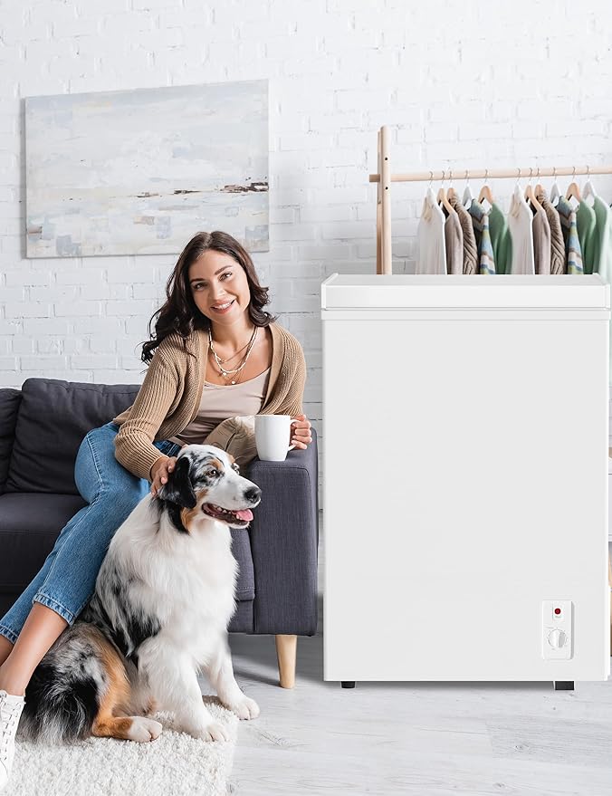 Bodacious Ultra Quiet Deep Freezer - 5.0 Cu Ft Compact Chest Freezer with Fast Freeze Performance, Low Power Consumption, Ideal for Homes, Apartments, Garages, Dorms, Small Shops