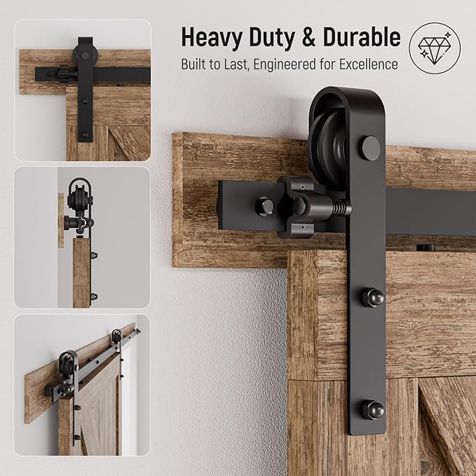 CCJH 7FT Heavy Duty Sturdy Sliding Barn Door Hardware Kit -Smoothly and Quietly -Easy to Install Fit 42" Wide Door Panel (Basic Roller Hanger)