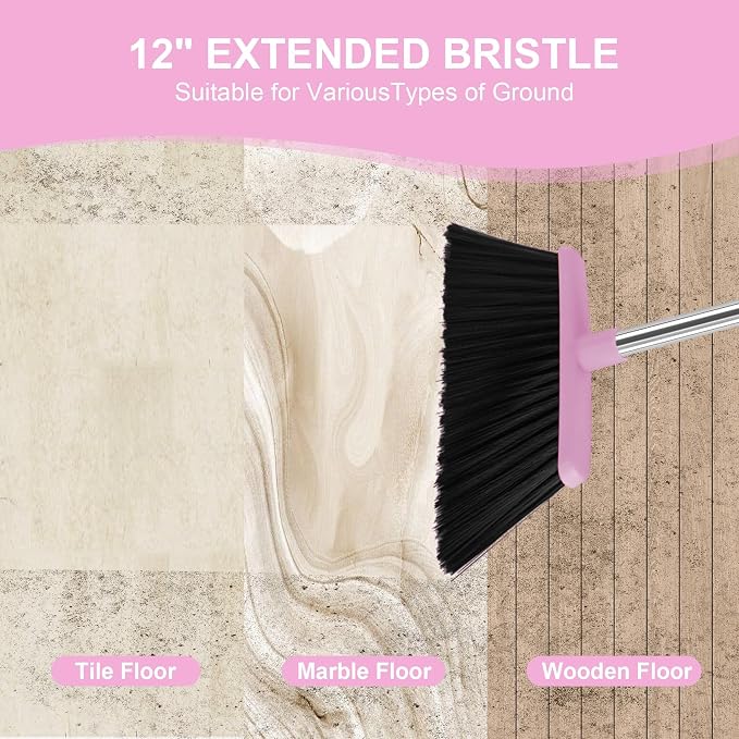 Pink Broom and Dustpan Combo Set, Kitchens & Tight Spaces, Built-in Comb Dustpan - Image 6