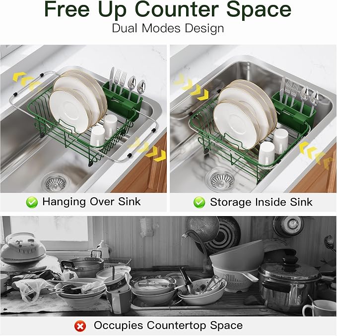JASIWAY Green Dish Drying Rack in Sink - Image 2