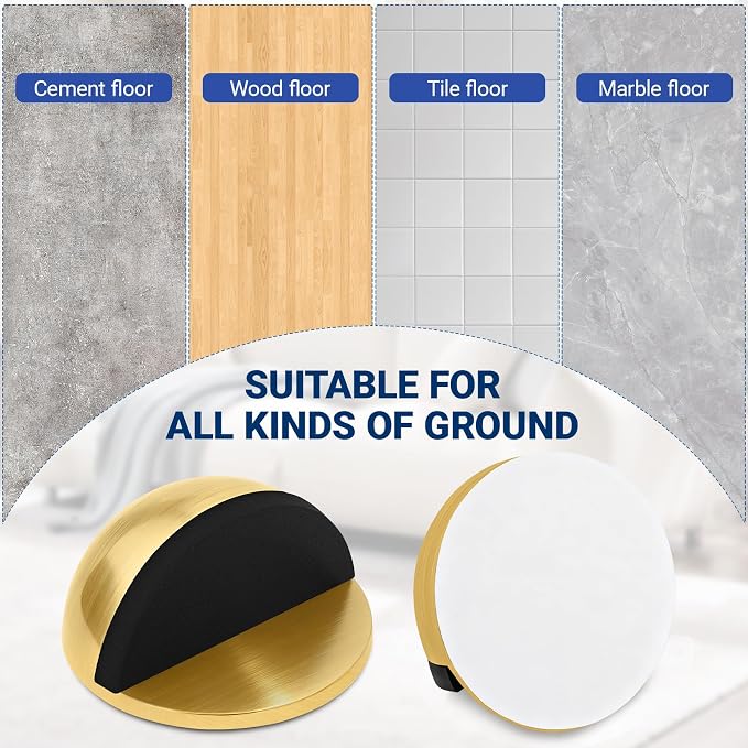 Self Adhesive Door Stoppers, Stainless Steel No Drill Rubber Floor Door Stop - Image 3