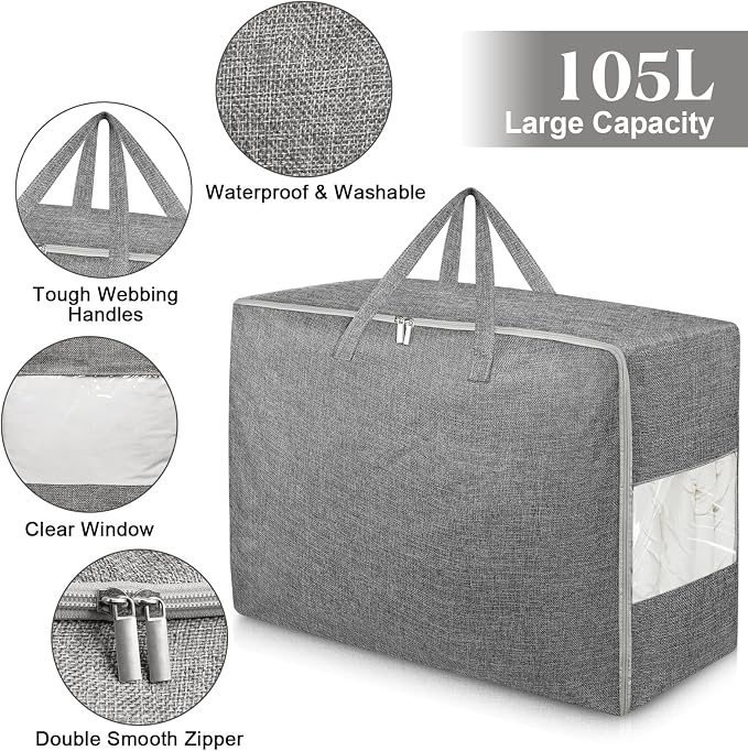 105L Extra Large Storage Bags, Folding Moving Comforter Blanket Storage Bags - Image 3