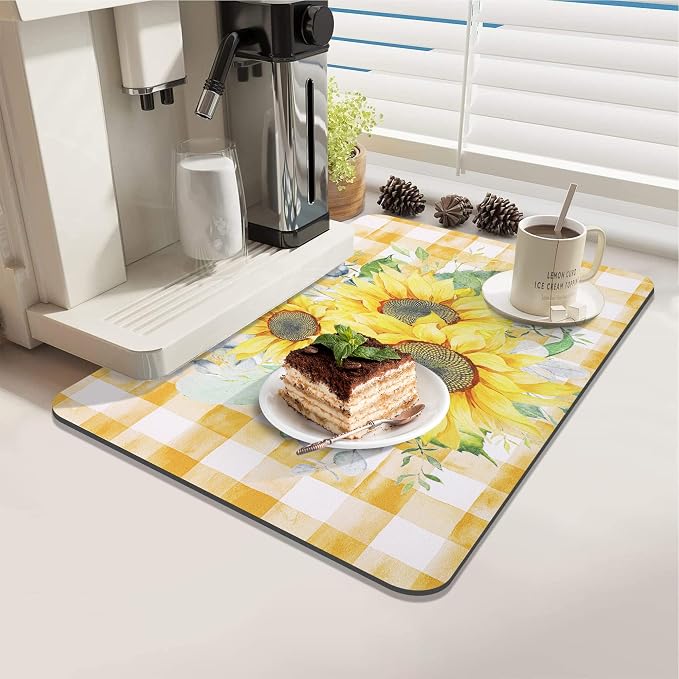 LOKHOM 12"x20" Dish Drying Mat，Sunflower Coffee Mat | Vintage Floral Prints - Image 8