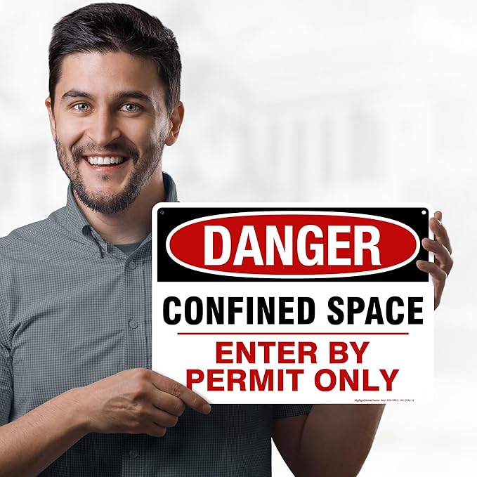 Danger Confined Space Enter By Permit Only Sign, 10x14 Inches, Rust Free .040 Aluminum, Fade Resistant, Made in USA by My Sign Center
