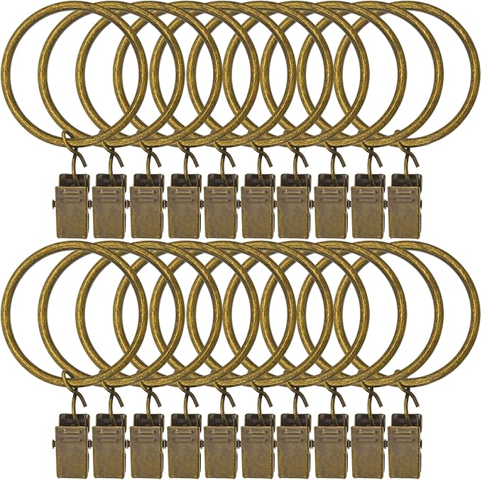 20 Pack Curtain Rings with Clips 1.5" Interior Diameter, Metal Drapery Clips by LULARINE