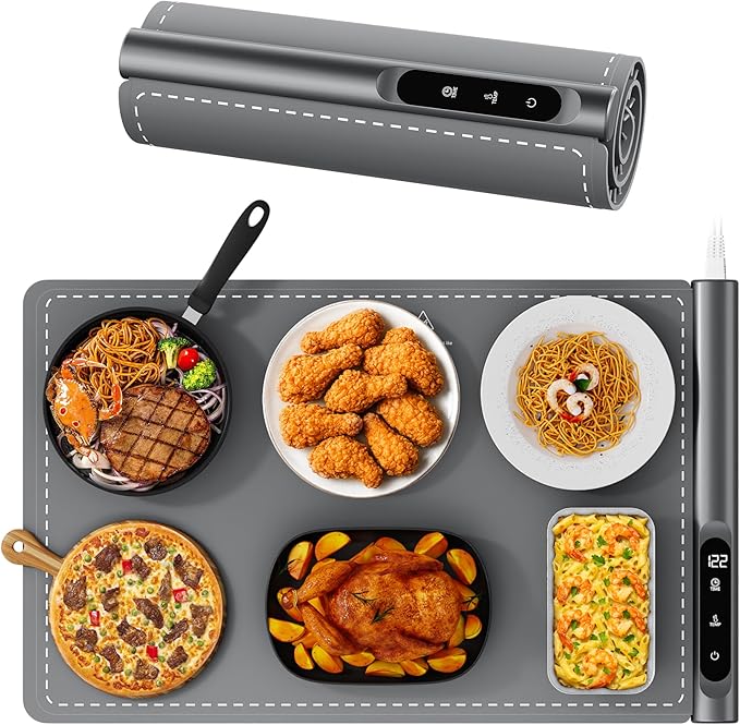 Warming Mat for Food - Graphene Rapid Heating Food Warming Mat for Countertop, Portable Electric Warming Tray for Parties with 6 Temperature Levels, Practical Gifts for Mom Wife, Gray
