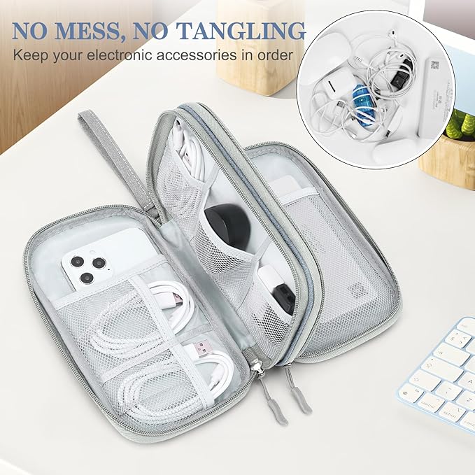 FYY Electronic Organizer, Travel Tech Pouch Bag, Light Grey | Wrist Strap - Image 5