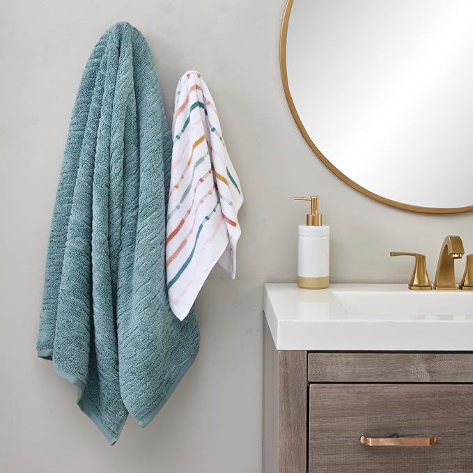SKL Home CloudSoft/Modesto Stripe Bath Towel Set, Teal/Multi | 2 Bath towels - Image 6