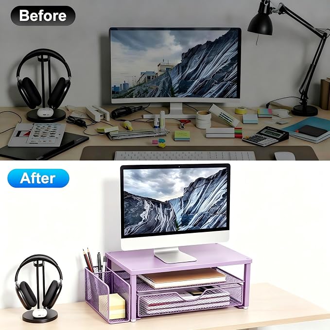 Spacrea Monitor Stand with Drawer and Pen Holder | Monitor Riser Desk - Image 2