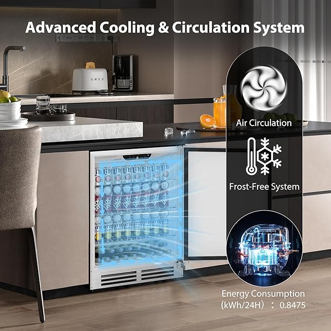 Coolake 24″ Outdoor Refrigerator for Patio, 5.3 Cu.ft/180 Cans Under Counter Beverage Cooler, Stainless Steel Built-in or Freestanding Weather Proof Beverage Fridge for Backyard Kitchen