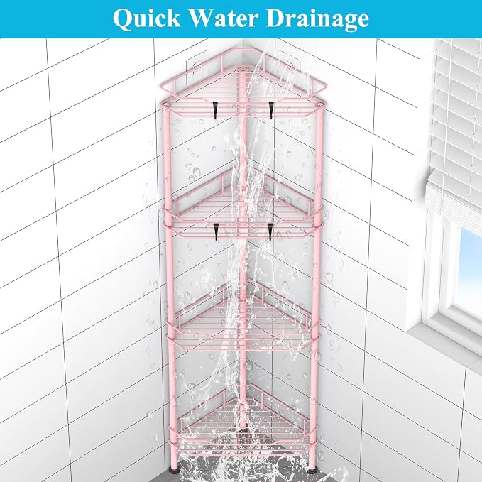 HuggieGems Metal Floor Standing Corner Shower Caddy, 4 Tier - Image 6