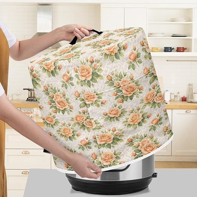 Xoenoiee Peach-colored Roses Print Kitchen Appliance Dust Cover with Pockets, Electric Pressure Cooker Cover Compatible with Crock Pot, Rice Cooker Covers, for 3 Qt