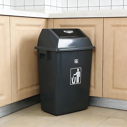 13 Gallon Swing Top Garbage Can, Plastic Waste Bin with Lid, Kitchen Trash Can, 4 Pack, Gray