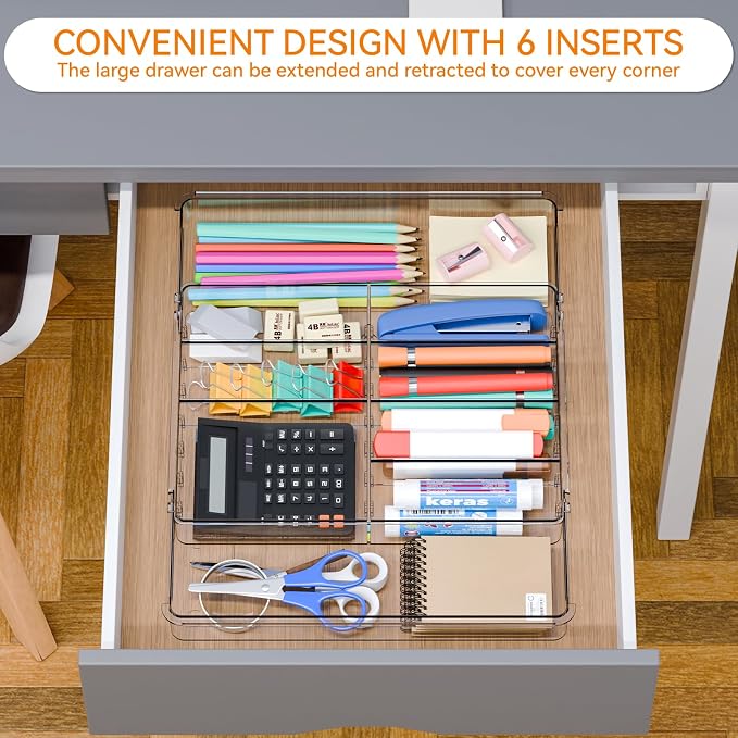 Yieach Expandable Desk Drawer Organizer Tray, 1.8 Inch High Junk Drawer - Image 2