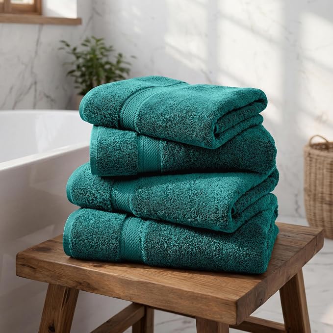 Superior Egyptian Cotton Plush & Absorbent, Bath Towel Set of 4, Teal | Quick - Image 2