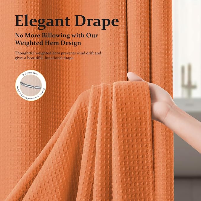 Dynamene Extra Long Waffle Shower Curtain 256 GSM Fabric 72x84 Burnt Orange - Image 4