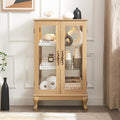 43" H Lighted Curio Cabinet Display Case, Glass Curio Cabinet with Adjustable Shelves & Tempered Glass Door, Wooden Cabinets with Mirrored Back Pane for Living Room (Light Oak)