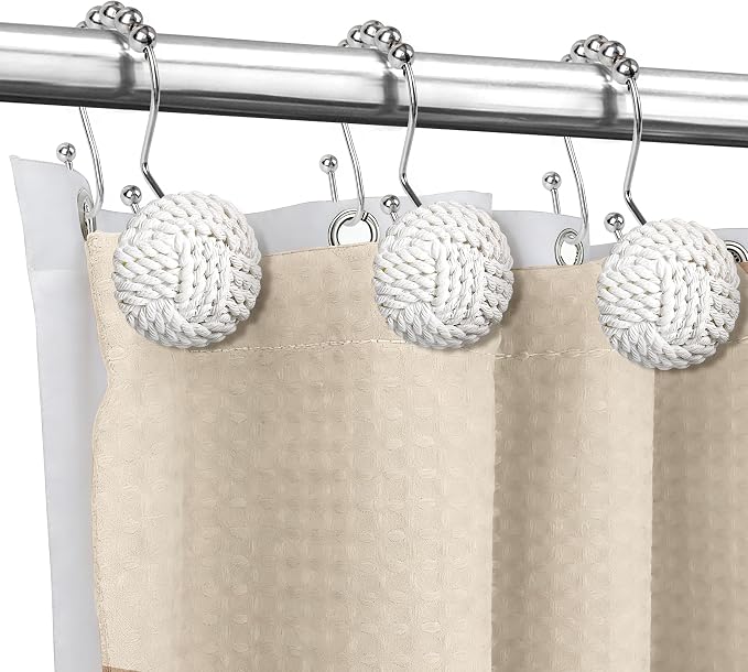 Sunlit Boho Knots Double Shower Curtain Hooks, Home Decorative White Shower - Image 4
