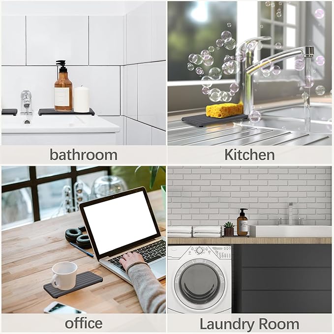 2 PCS Water Absorbent diatomite Coasters, 10.2" x 4" Water Absorbing Stone Tray for Sink, Stone Drying mat for Kitchen Counter, Stone soap Tray Used for Hand Soaps & toiletries & Plants