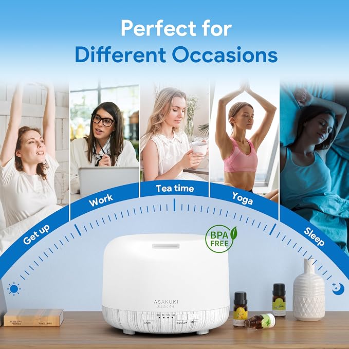 ASAKUKI Essential Oil Diffuser for Home, 500ML Aromatherapy Humidifier | - Image 6